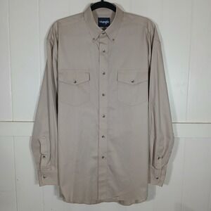 Wrangler Western Shirt Mens Large Tan Long Sleeve Cotton Button‎ Down 10MP3482T